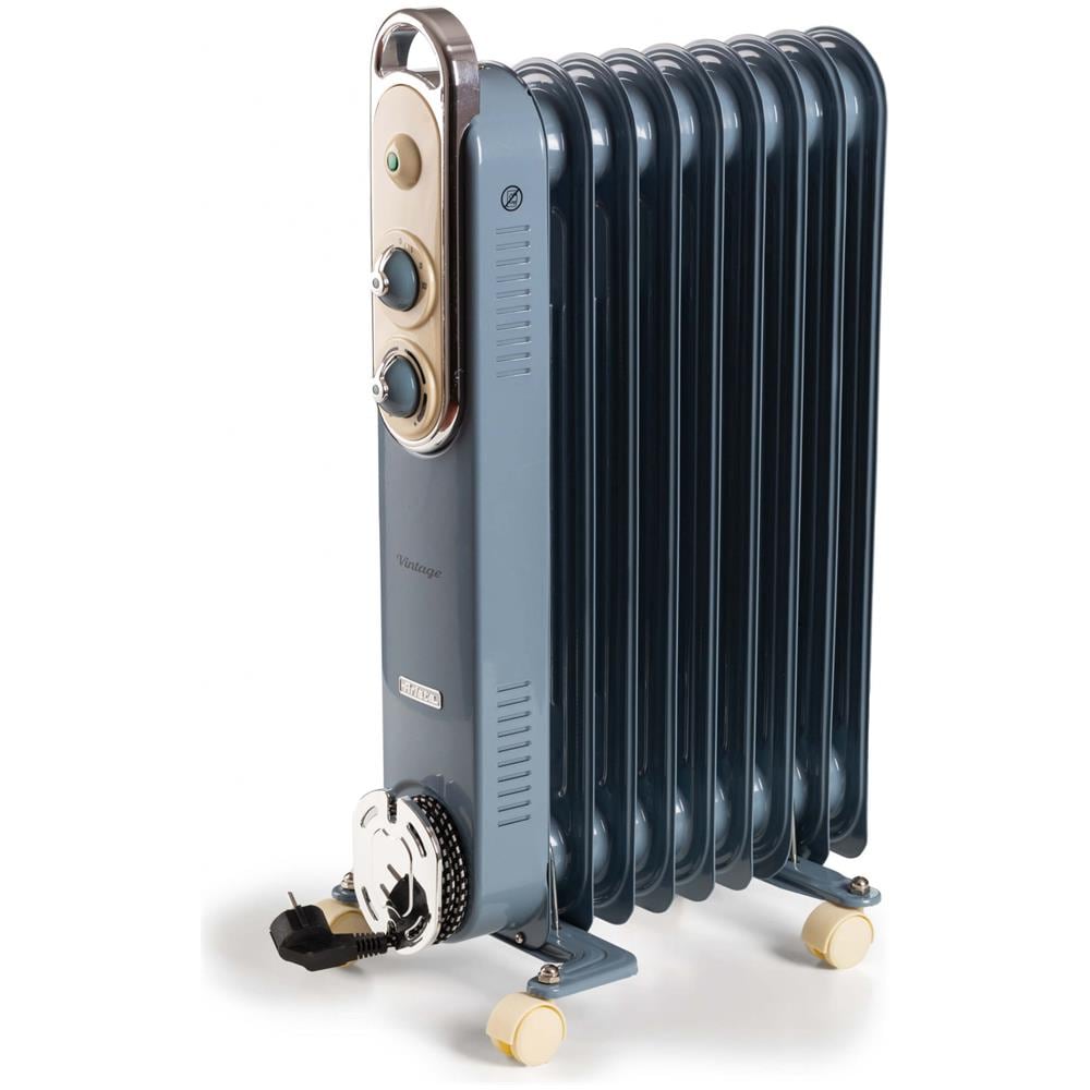 Linea Vintage 8251 Radiatore a olio Vintage, 9 elementi riscaldanti, 2000W, 3 livelli di potenza, Maniglia e ruote per facile trasporto, Celeste - Foto 1