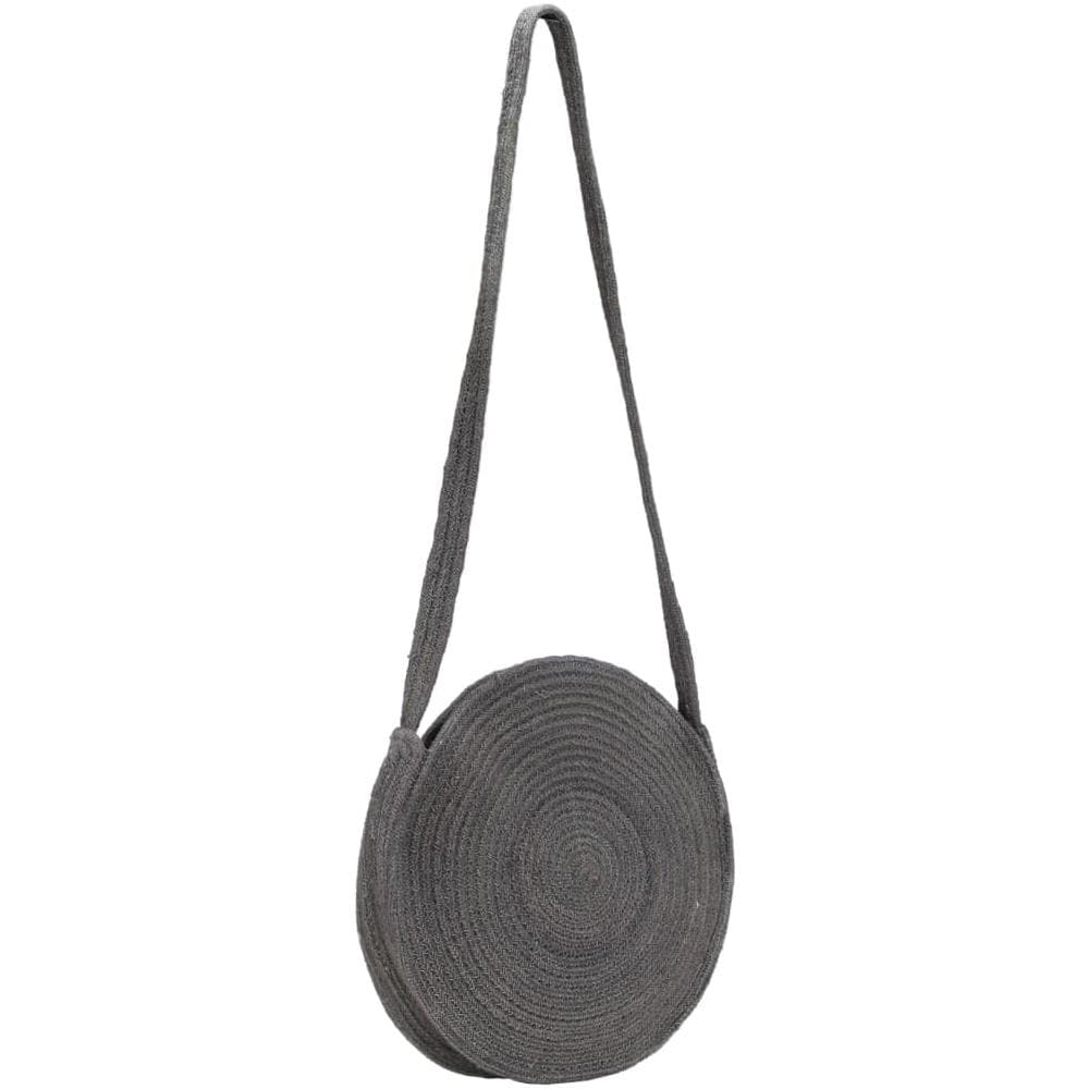Borsa A Tracolla Rotonda Fatta A Mano In Juta Grigio Scuro - Foto 2