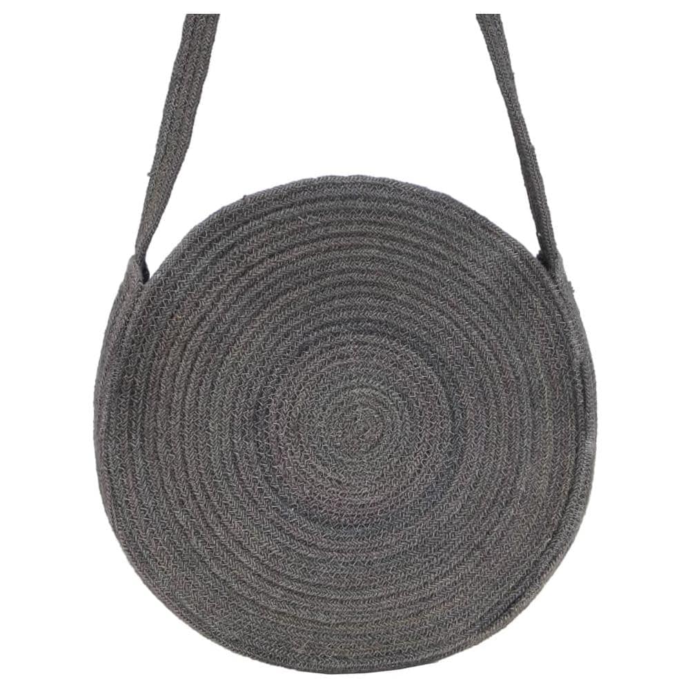 Borsa A Tracolla Rotonda Fatta A Mano In Juta Grigio Scuro - Foto 5