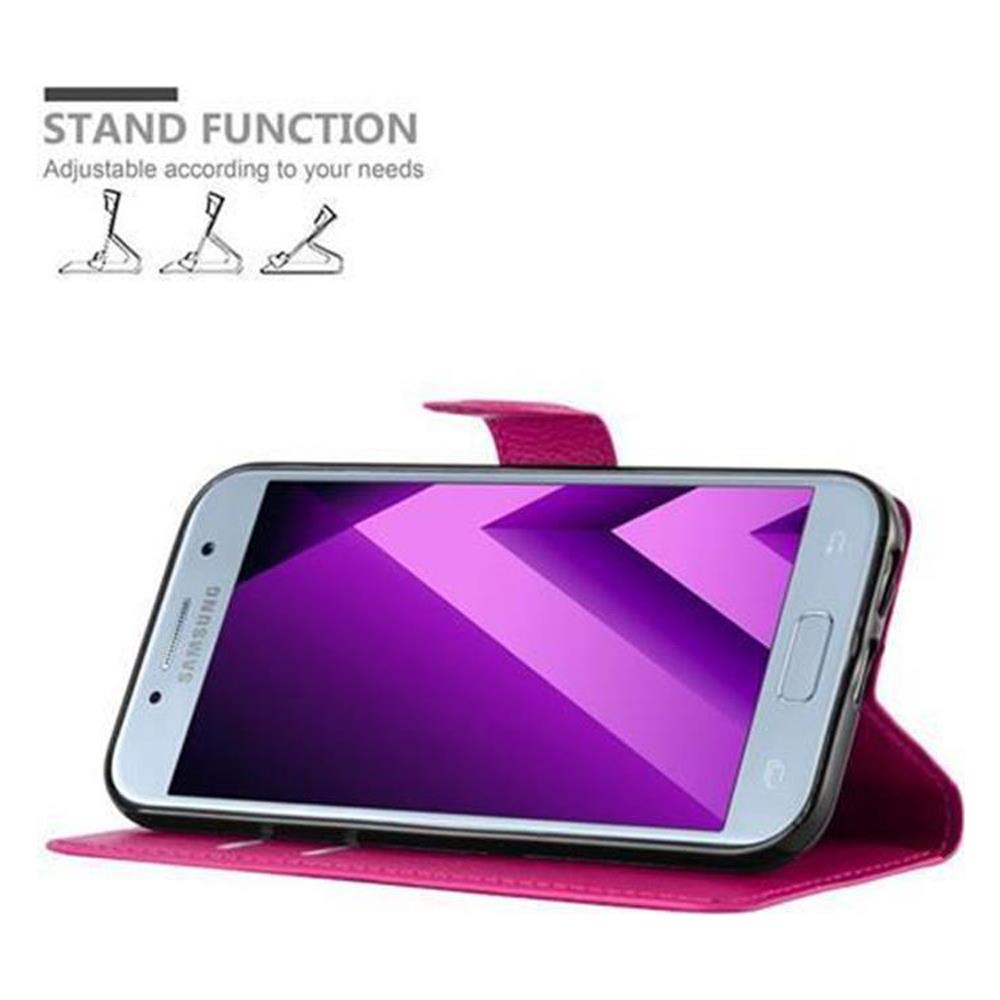 Custodia Compatibile Con Samsung Galaxy A3 2017 In Rosa Vivo - Coperchio Protettiva Con Chiusura Magnetica, Funzione Stand E Tasca Per Le Carte - Foto 5