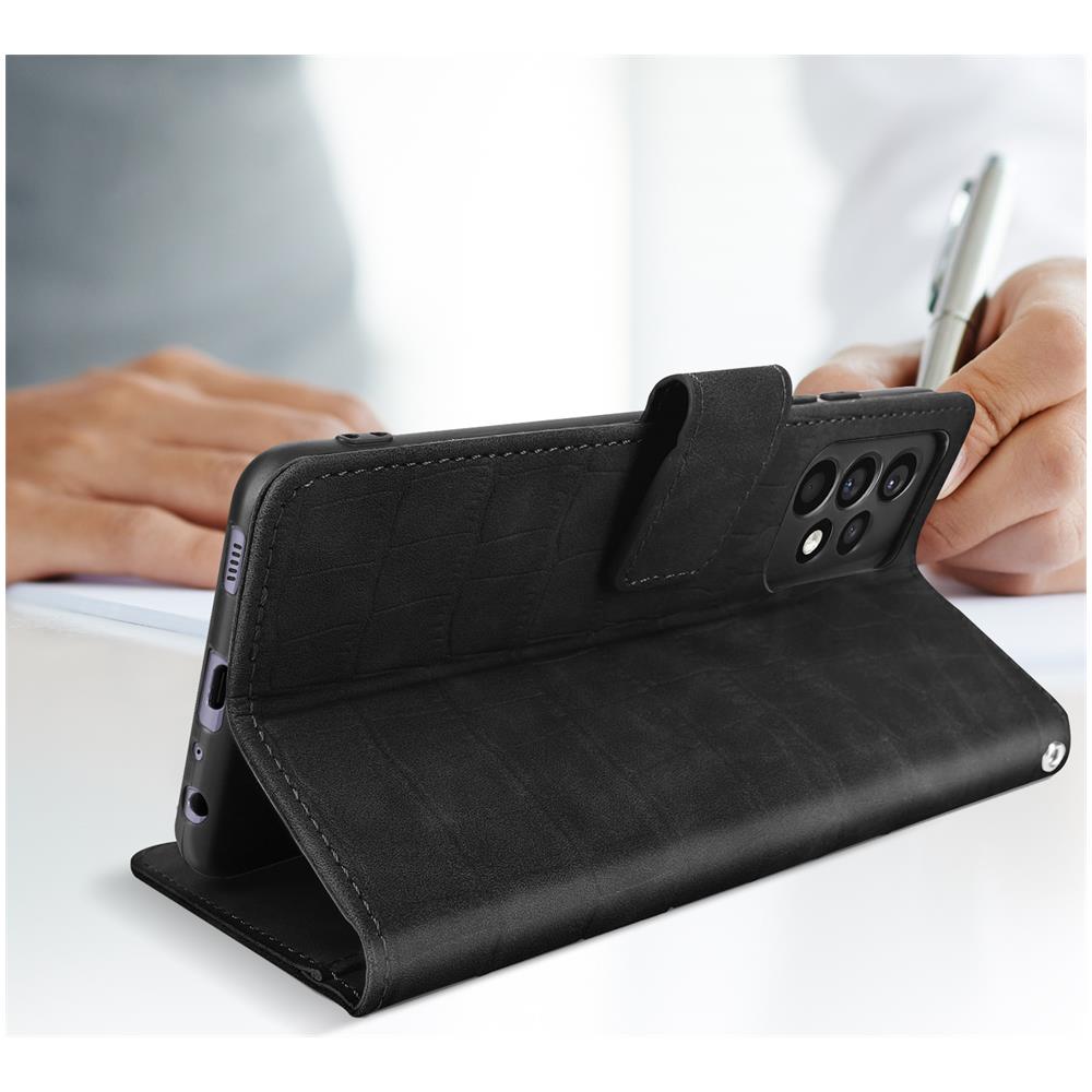 Custodia Per Samsung A52 Effetto Coccodrillo, Portafoglio, Supporto Video Nera - Foto 2