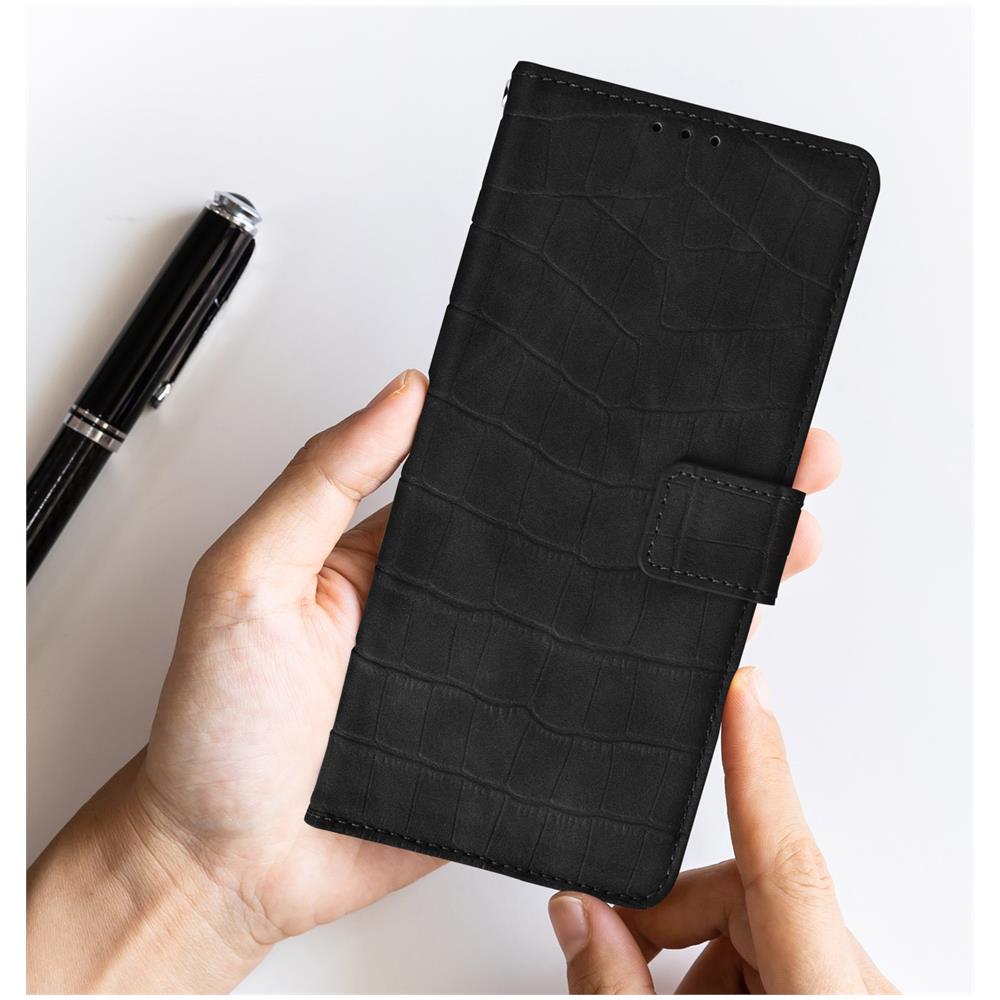 Custodia Per Samsung A52 Effetto Coccodrillo, Portafoglio, Supporto Video Nera - Foto 5