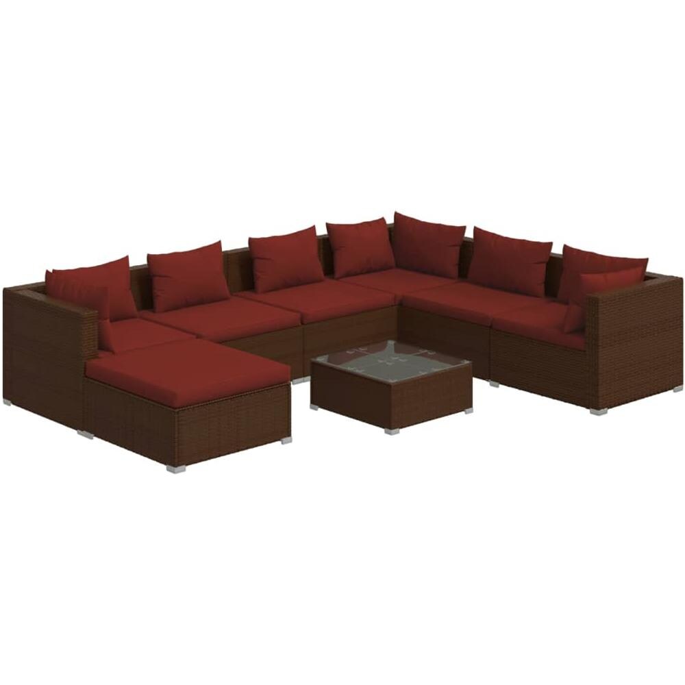 Set Divani Da Giardino 8 Pz Con Cuscini In Polyrattan Marrone - Foto 1
