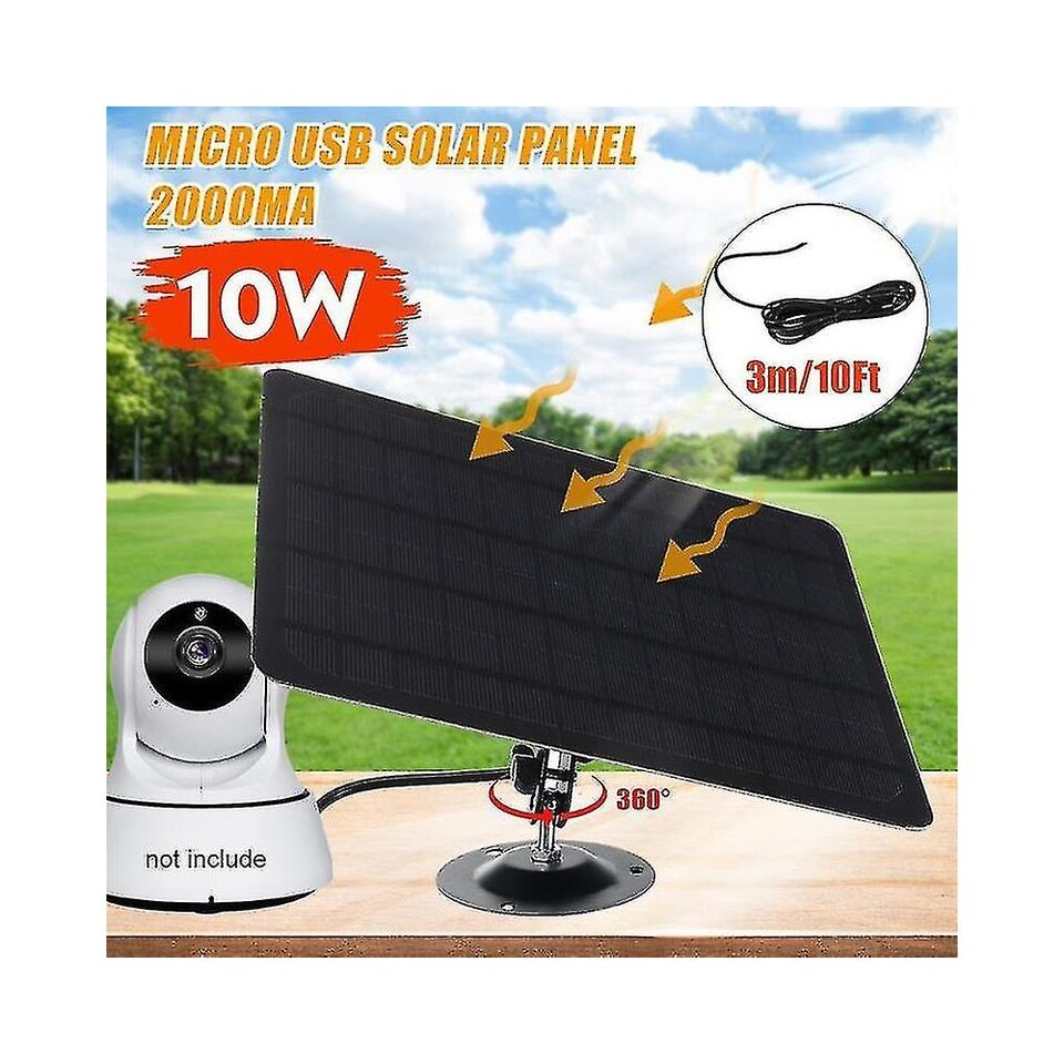 Pannello Solare 5V 4W In Silicio Monocristallino Con Staffa Orientabile 360°, Per Telecamere Di Sicurezza E Luci Da Esterno, Cavo 3m