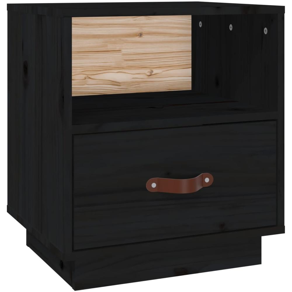 Comodino Nero 40x34x45 Cm In Legno Massello Di Pino - Foto 1