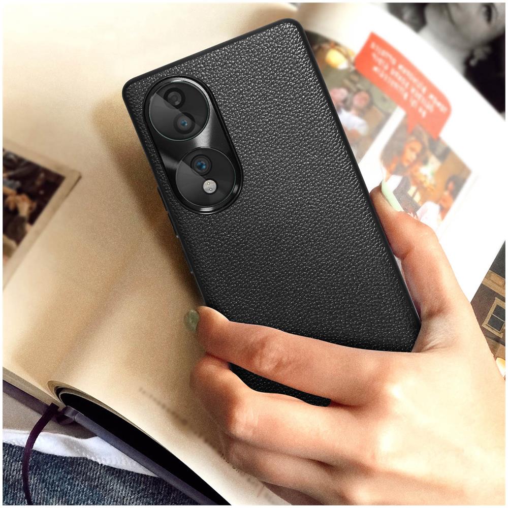 Cover In Vera Pelle Honor 70 Texture Granulosa Rigida Sottile Nera - Foto 2