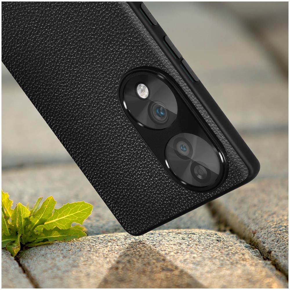 Cover In Vera Pelle Honor 70 Texture Granulosa Rigida Sottile Nera - Foto 5