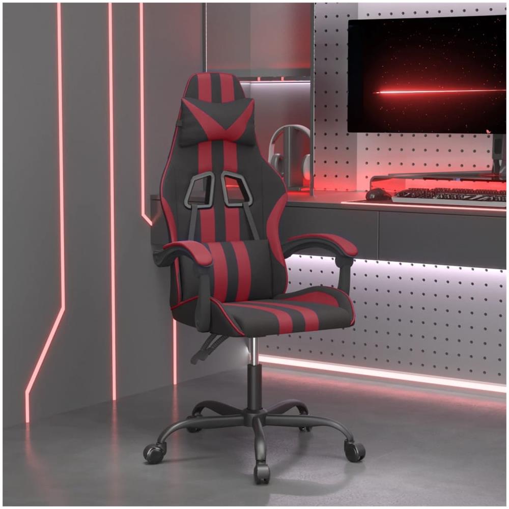 Sedia Da Gaming Girevole Nero E Rosso Vino In Similpelle - Foto 1