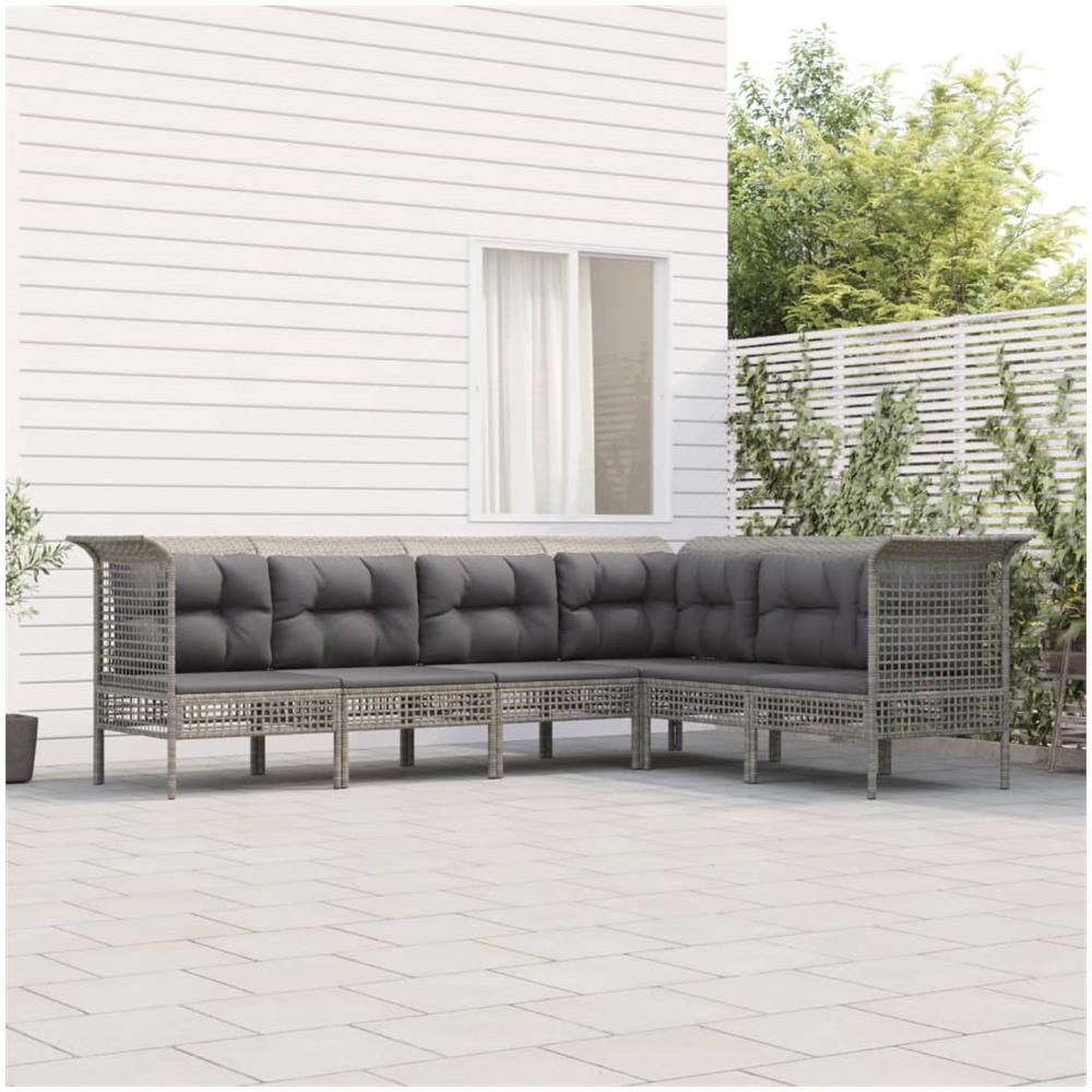 Set Divani Da Giardino 6 Pz Con Cuscini In Polyrattan Grigio - Foto 1