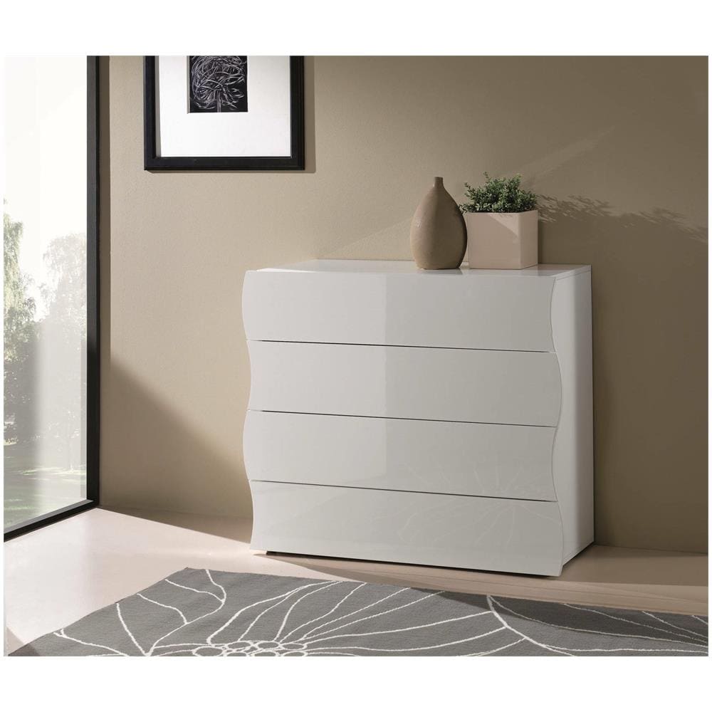 Cassettiera Mattia, Settimanale 4 Cassetti, Comò Per Camera Da Letto, 100% Made In Italy, Cm 98x40h82, Bianco Lucido - Foto 1