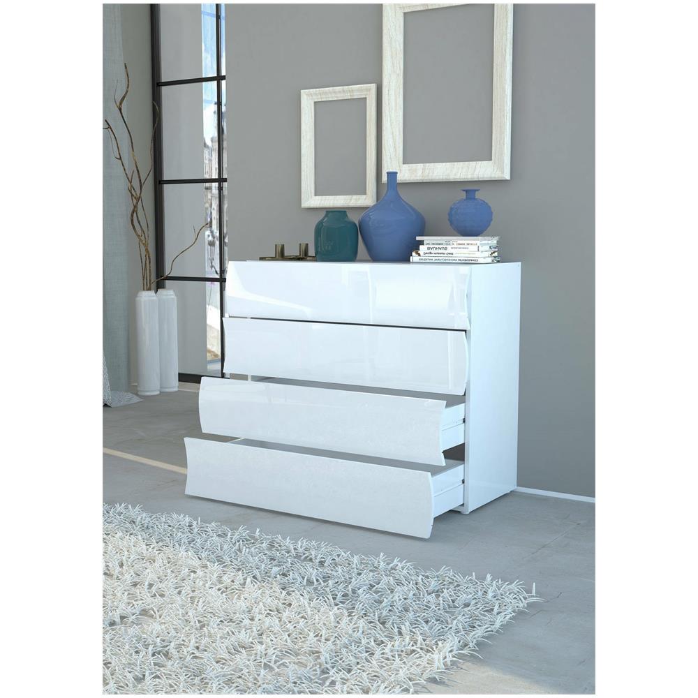 Cassettiera Mattia, Settimanale 4 Cassetti, Comò Per Camera Da Letto, 100% Made In Italy, Cm 98x40h82, Bianco Lucido - Foto 4