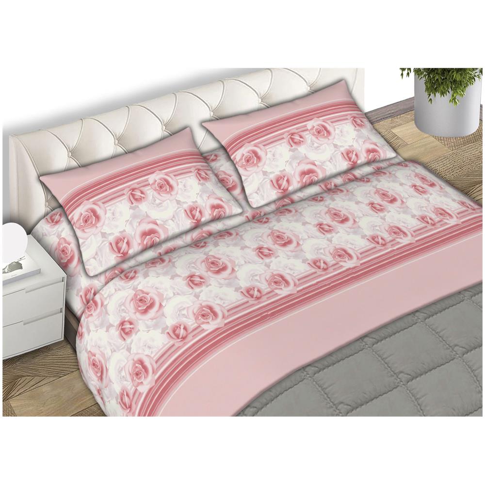 Completo Lenzuola In Morbida Flanella Made Italy Disegno Floreale Roseto C.n 2 Piazze Rosa - Foto 1