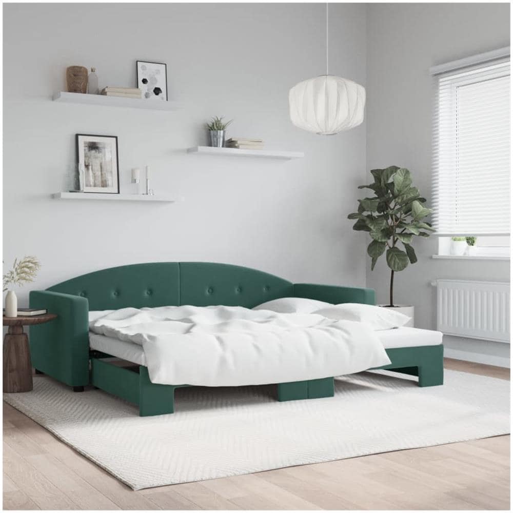 Divano Letto Con Letto Estraibile Verde Scuro 90x200cm Velluto - Foto 1