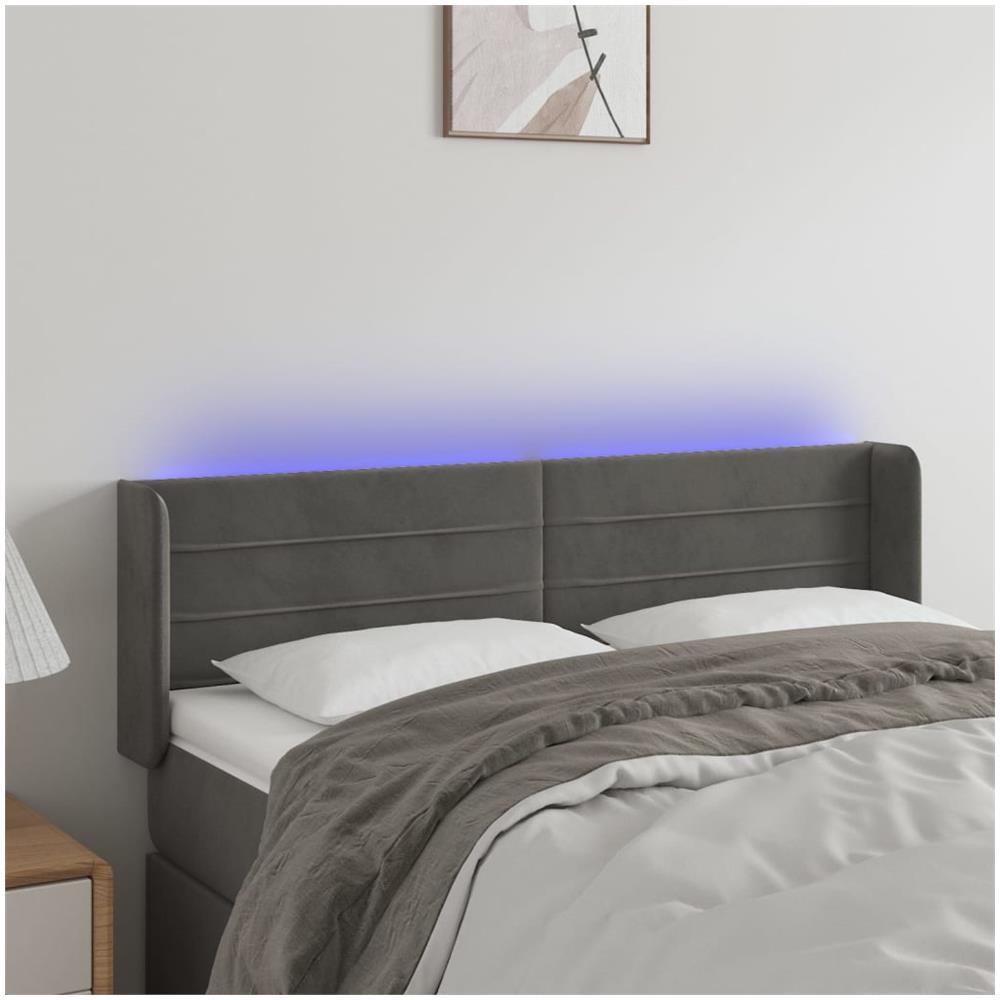 Testiera A Led Grigio Scuro 147x16x78/88 Cm In Velluto - Foto 1