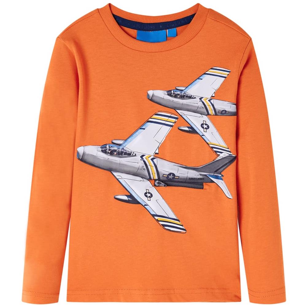 Maglietta Per Bambini Maniche Lunghe Stampa Aereo Arancione Scuro 104 - Foto 1