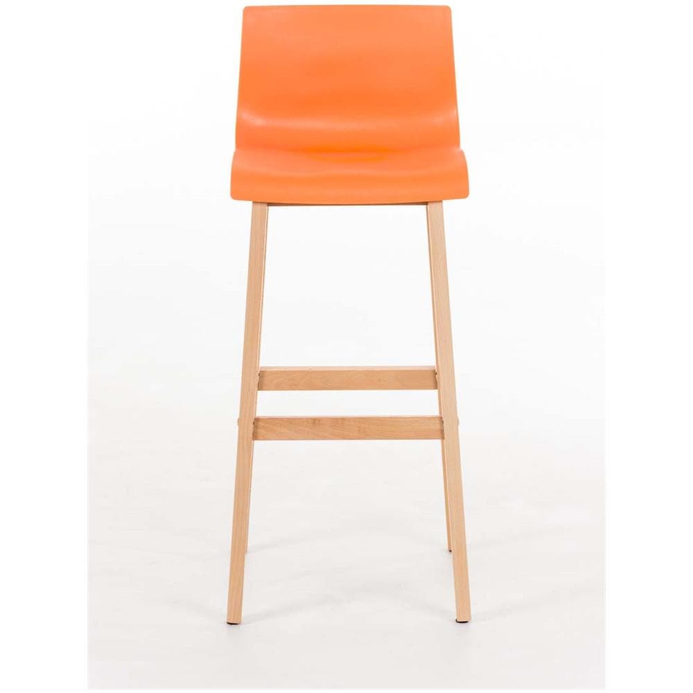 Sgabello Design Hoover in Polipropilene E Legno Naturale I Sgabello Alto Bancone, Alt. 77CM I Sedia Cucina per Penisola con Schienale Arancione - Foto 2