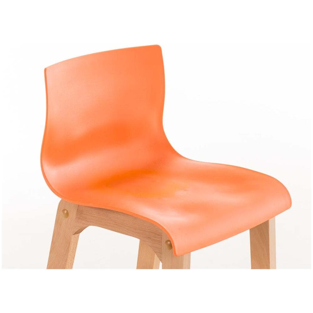 Sgabello Design Hoover in Polipropilene E Legno Naturale I Sgabello Alto Bancone, Alt. 77CM I Sedia Cucina per Penisola con Schienale Arancione - Foto 5