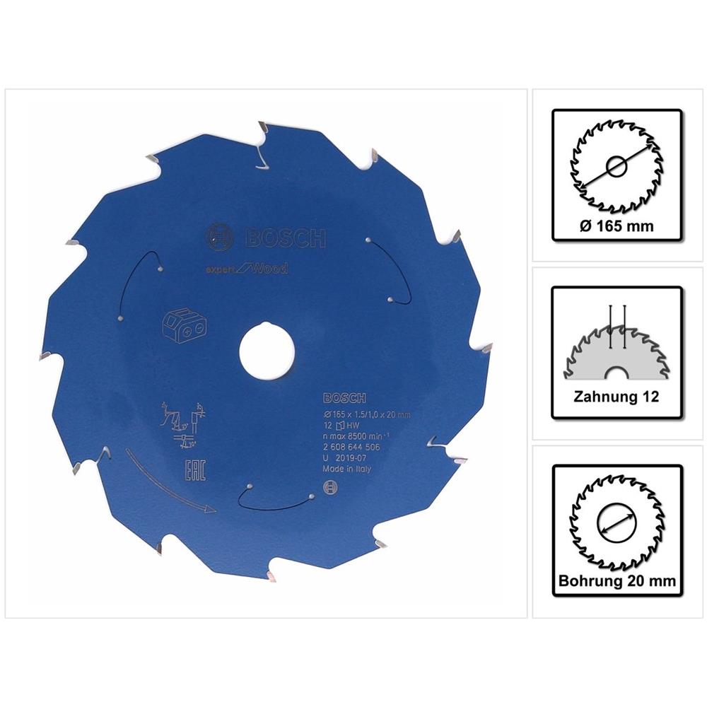 Bosch Lama Per Sega Circolare Expert For Wood 165 X 1,0 X 20 Mm - 12 Denti / Per Legno (2608644506)  - Foto 1