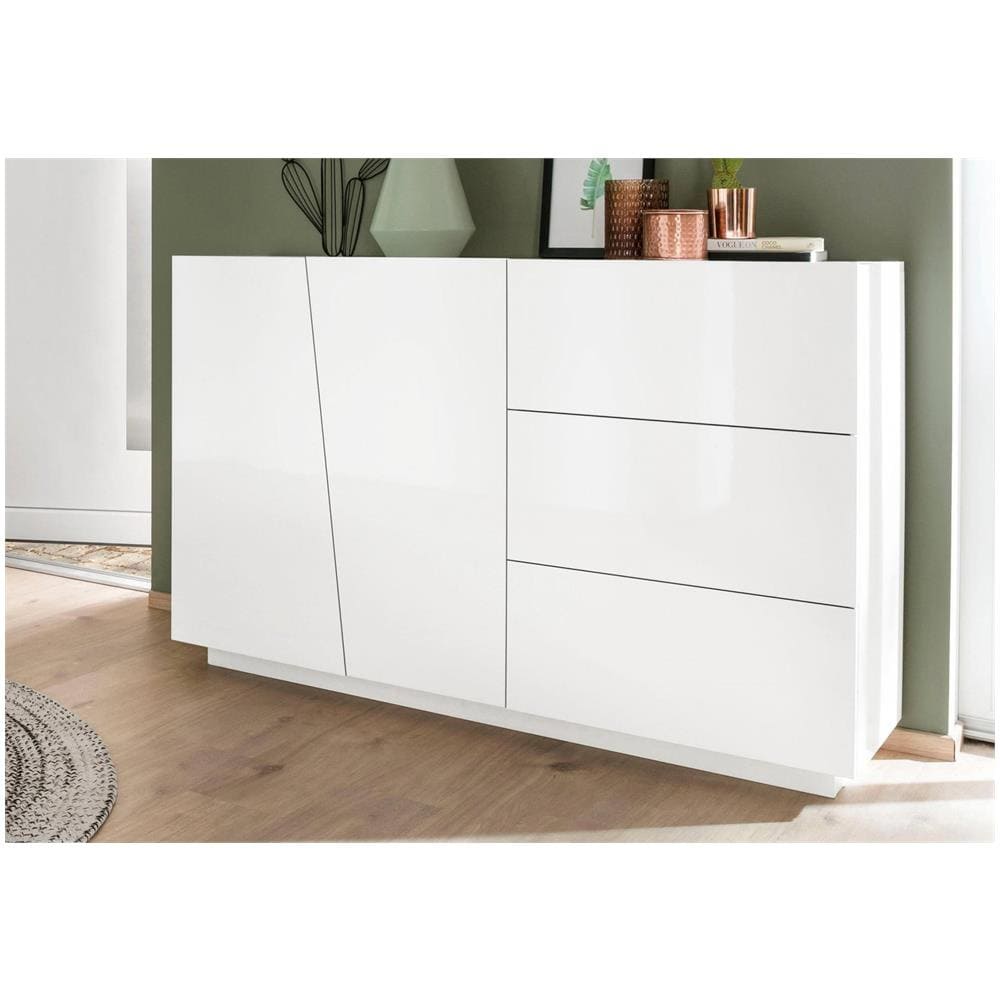 Dmora - Credenza Ashley, Madia Da Cucina A 4 Ante, Buffet Da Soggiorno Cm 160x40h82 Bianco Lucido E Ardesia 57379974