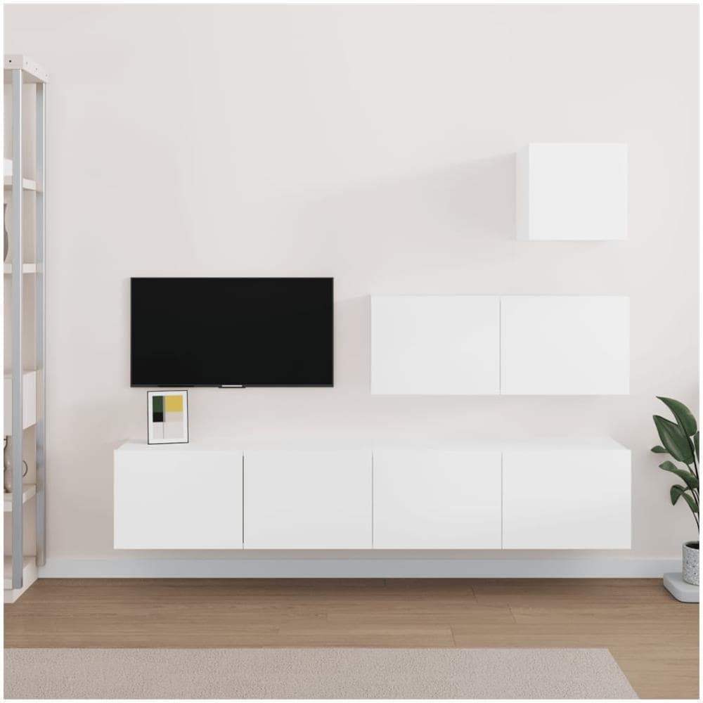 Set Di Mobili Porta Tv 4 Pz Bianco In Legno Multistrato - Foto 1