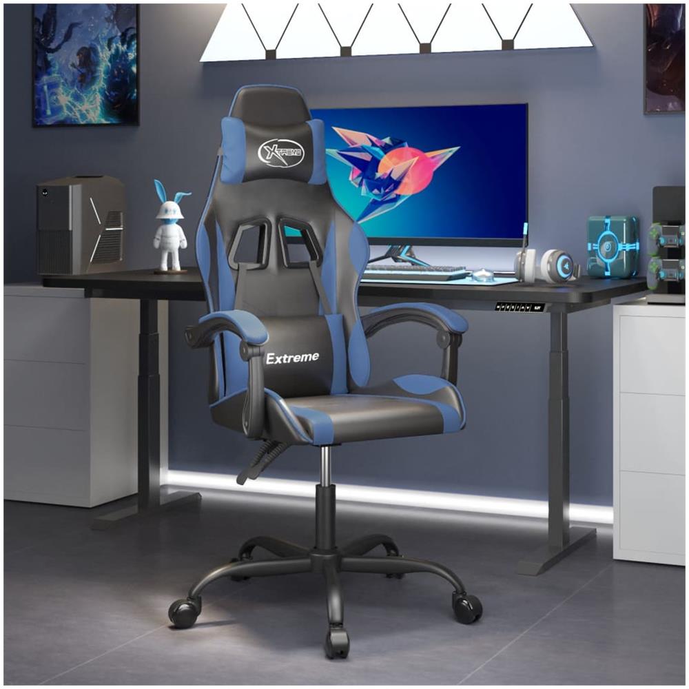 Sedia Da Gaming Girevole Nero E Blu In Similpelle - Foto 1