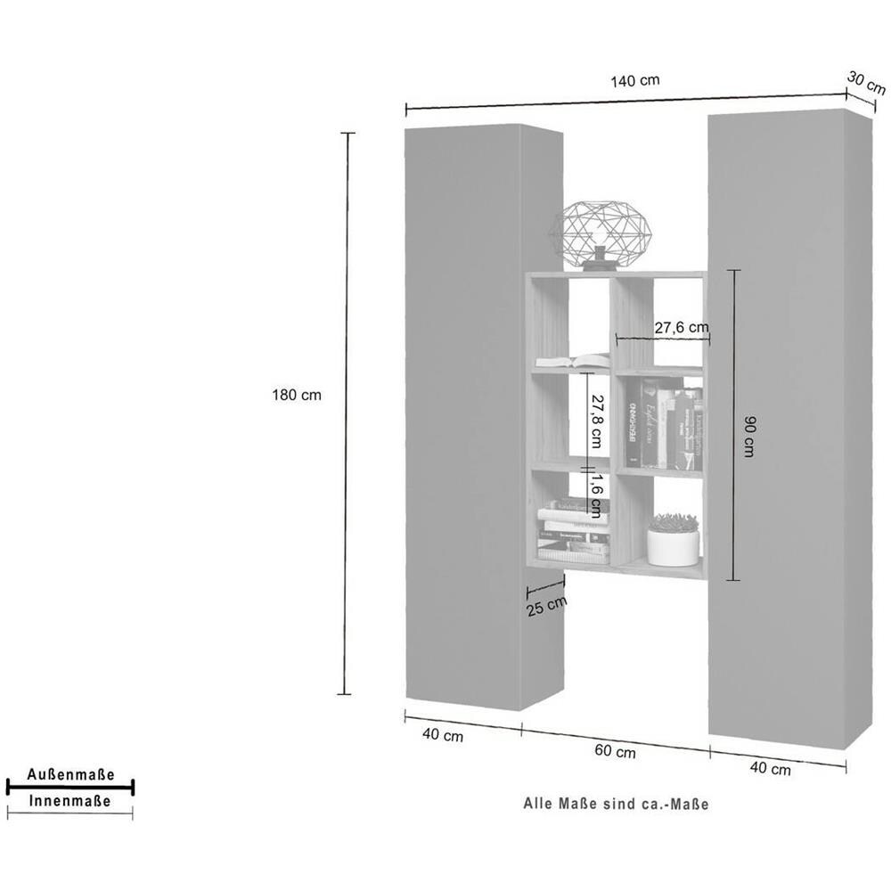 Credenza Franco, Set Da Soggiorno A 2 Ante E Ripiani, Buffet Da Soggiorno, Madia Da Cucina, 100% Made In Italy, Cm 140x30h180, Antracite E Acero - Foto 2
