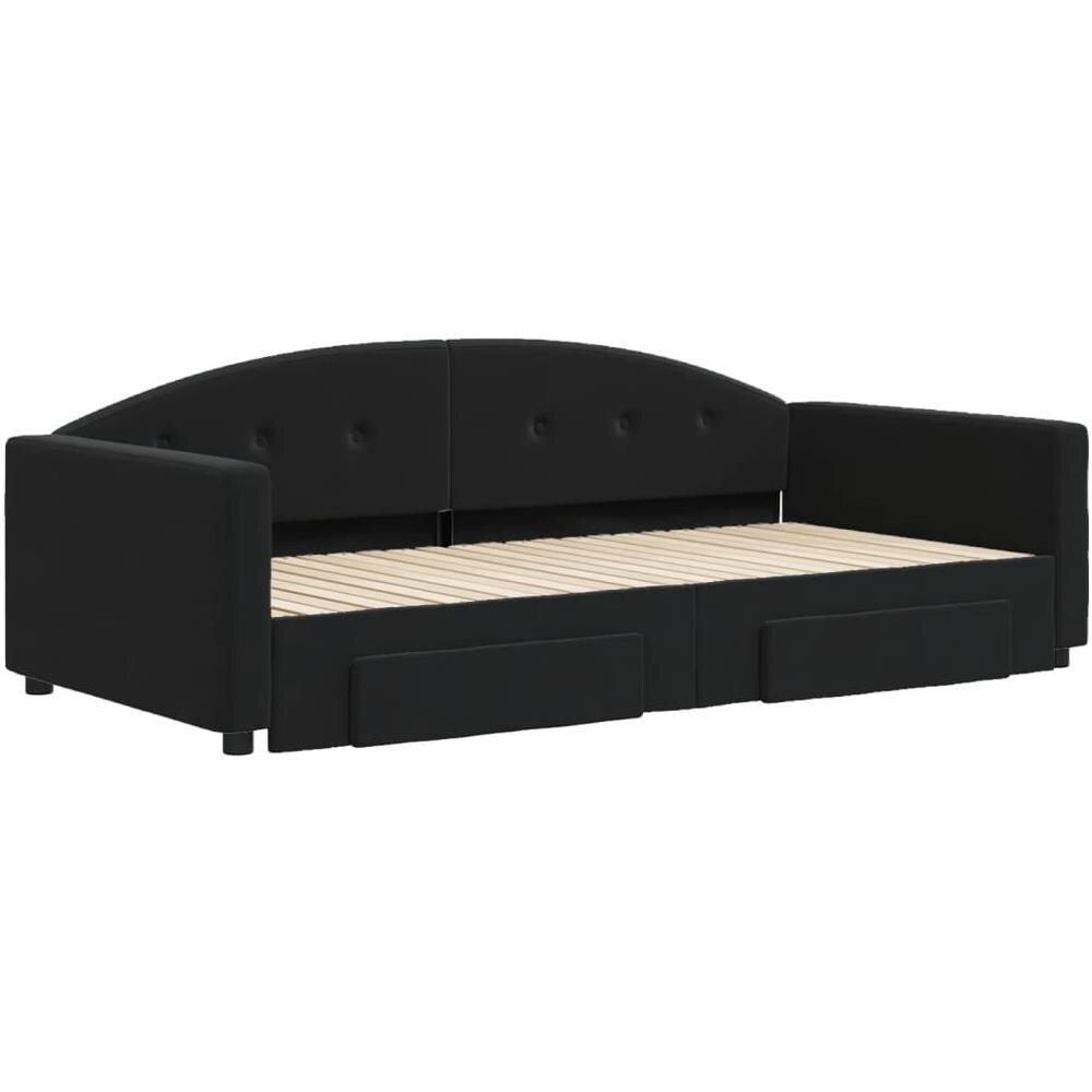Divano Letto Estraibile Con Cassetti Nero 100x200 Cm In Velluto - Foto 3