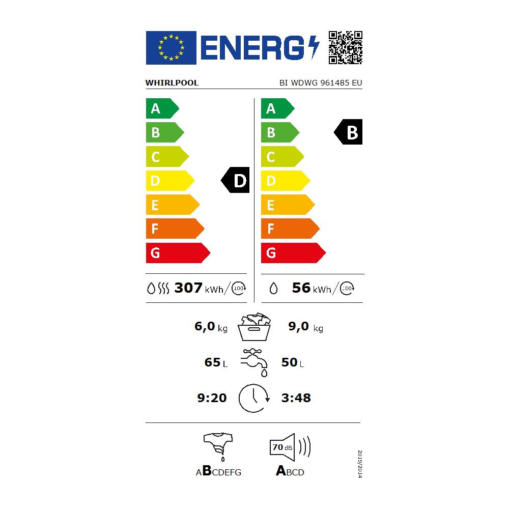 Lavasciuga da incasso BI WDWG 961485 EU cm. 60 - capacità lavaggio 9 kg - capacità asciugatura 6 kg Classe D Colore Bianco - Foto 2