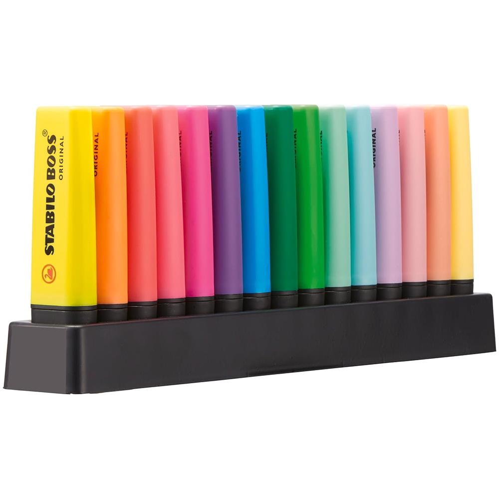 BOSS ORIGINAL - Evidenziatore - Desk-Set - 15 Colori Assortiti 9 NEON + 6 Pastel - Foto 1