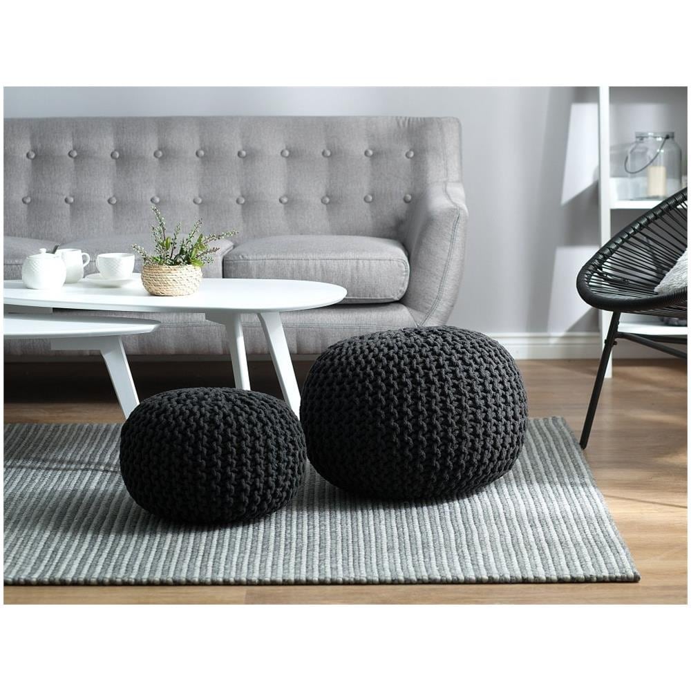 Pouf Poggiapiedi In Tessuto Nero 50 X 35 Cm Conrad - Foto 1