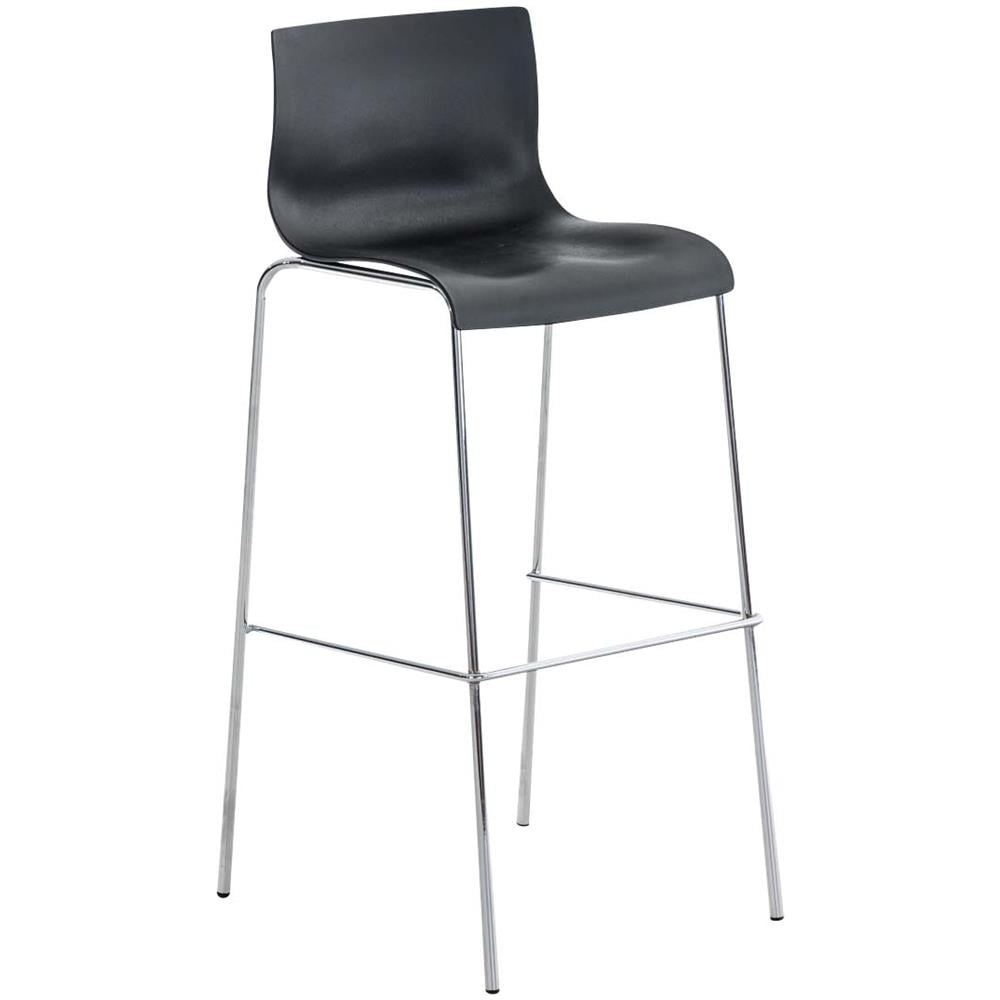 Sgabello Bar Hoover in Polipropilene I Sgabello Alto Design 4 Gambe in Metallo | Sedia Sgabello Impilabile con Schienale I Sgabello Bancone H 76 CM Nero Base Cromata - Foto 1