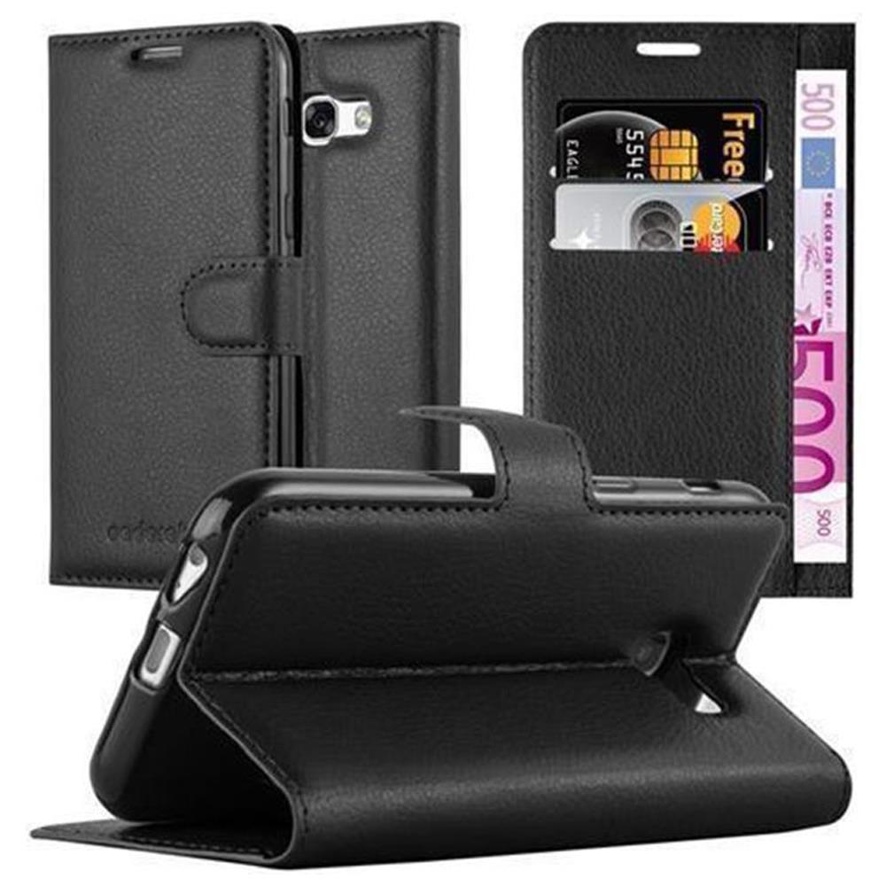 Custodia Compatibile Con Samsung Galaxy A3 2017 In Nero Carbone - Coperchio Protettiva Con Chiusura Magnetica, Funzione Stand E Tasca Per Le Carte - Foto 1
