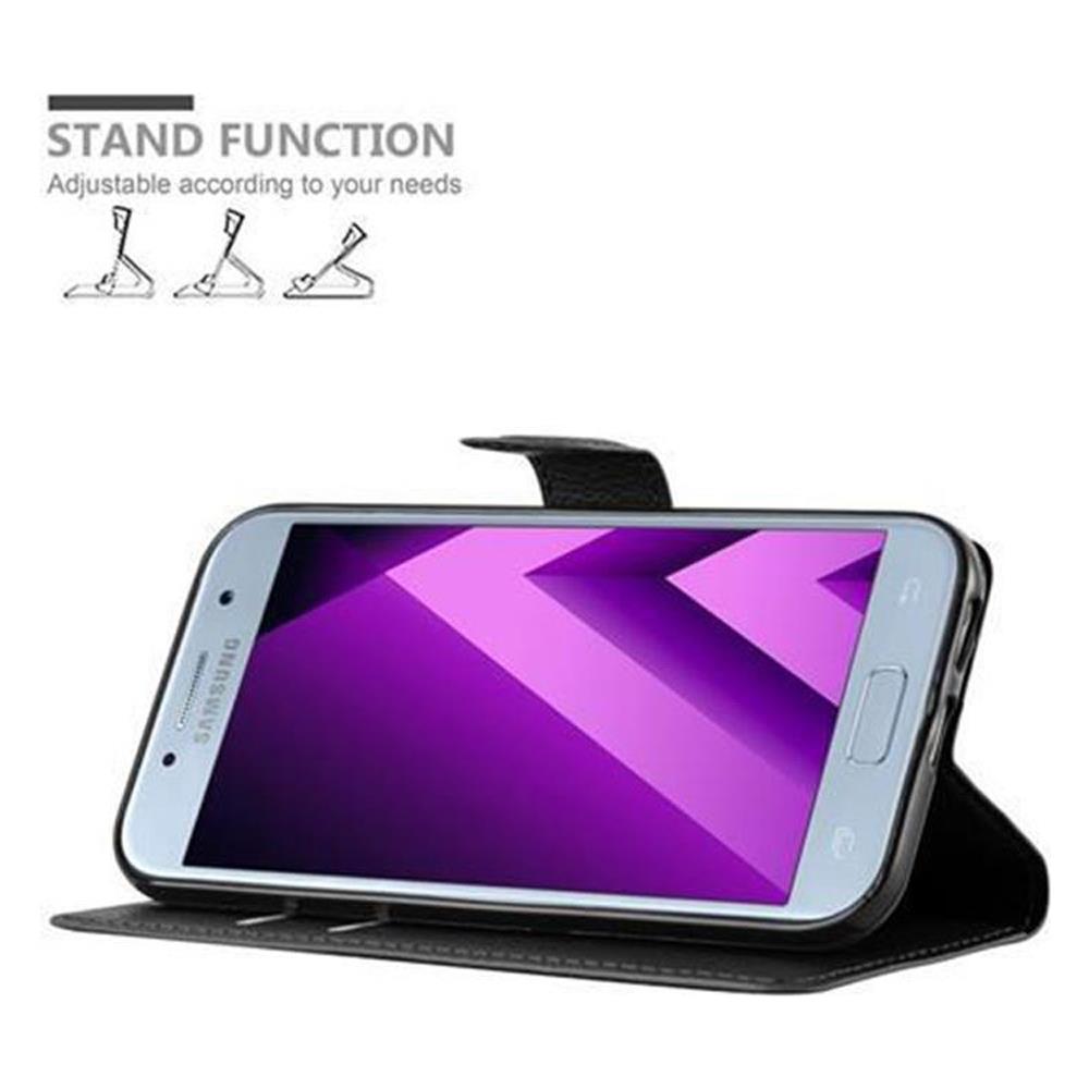 Custodia Compatibile Con Samsung Galaxy A3 2017 In Nero Carbone - Coperchio Protettiva Con Chiusura Magnetica, Funzione Stand E Tasca Per Le Carte - Foto 5