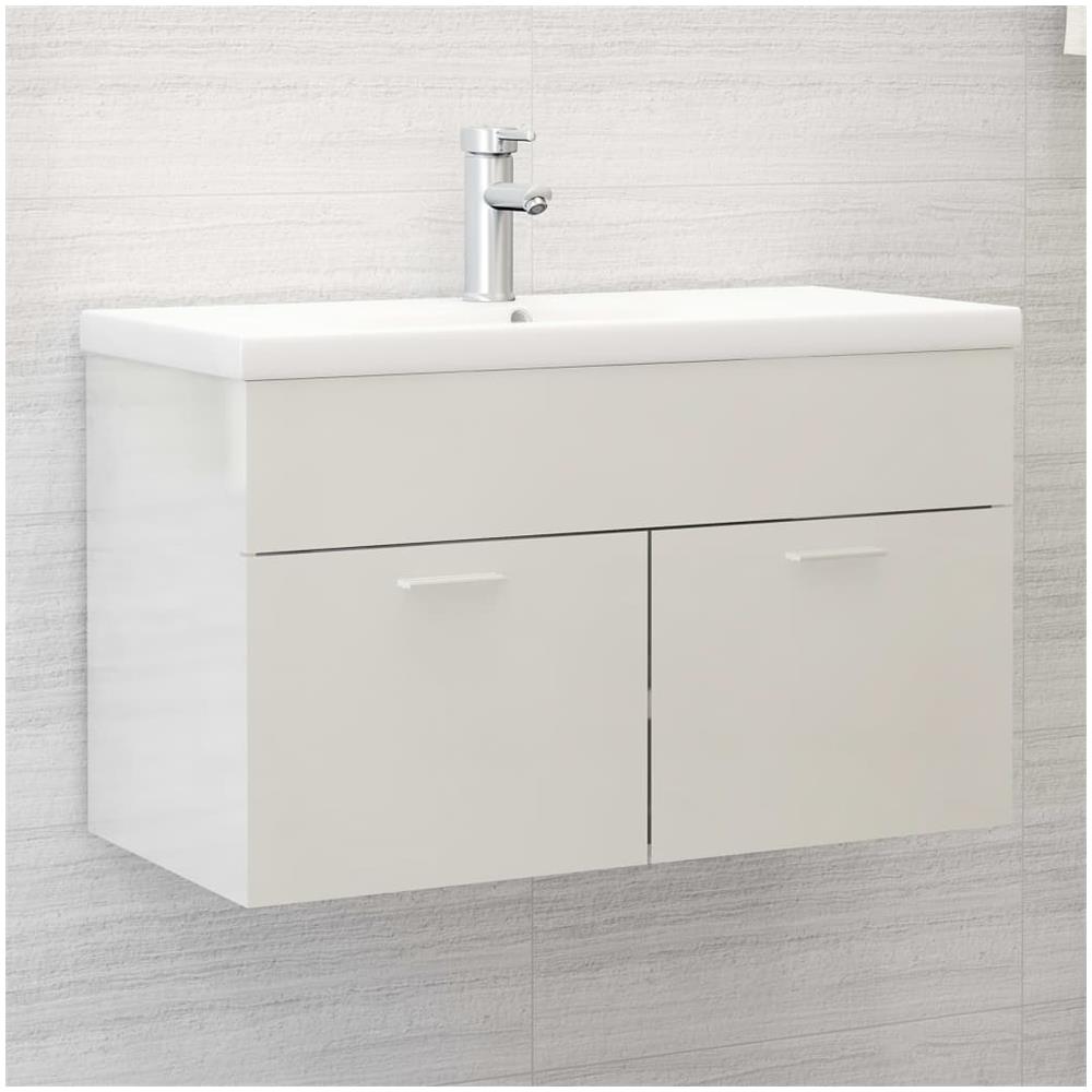 Mobile Sottolavabo Bianco Lucido 80x38,5x46cm Legno Multistrato - Foto 1