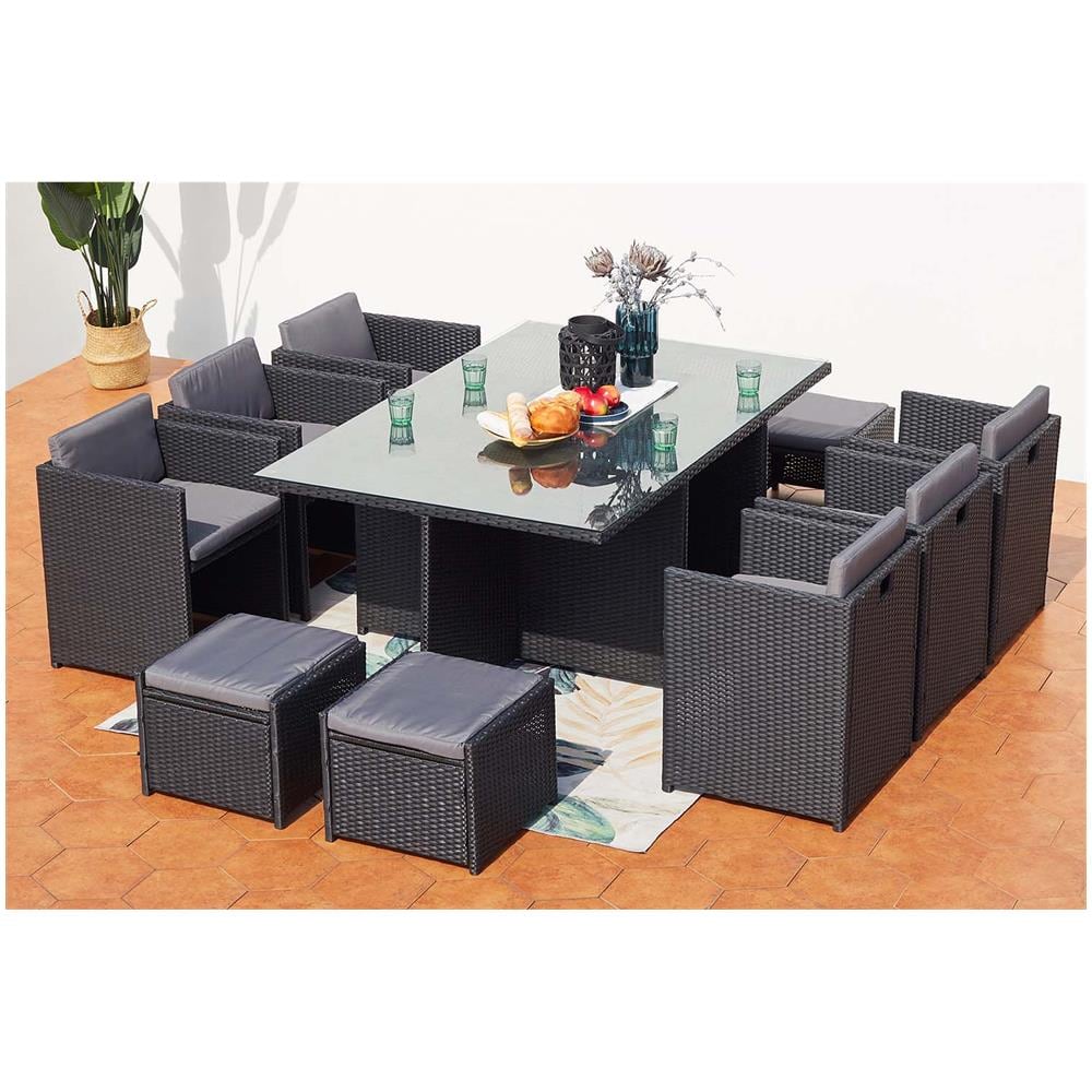 Salotto Da Giardino A Incasso 10 Posti Resina Intrecciata Nero/grigio Miami - Foto 2