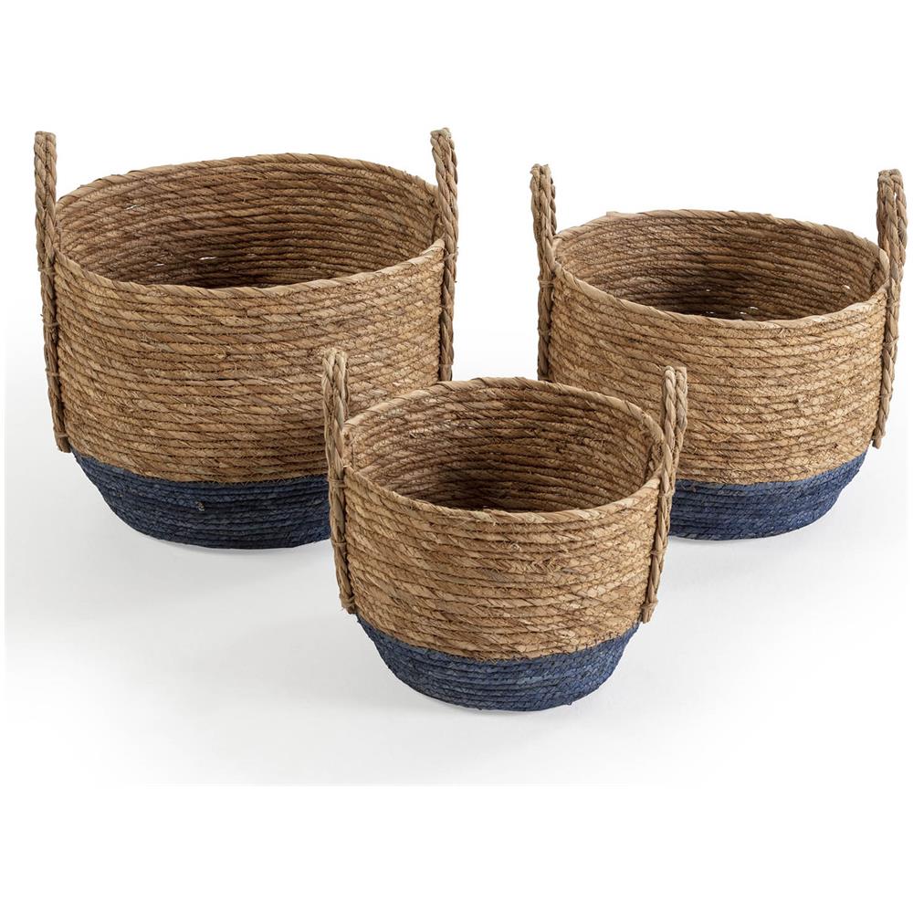 Set Di 3 Cestini Iria In Fibra Naturale Con Manici, Blu /naturale - Foto 1