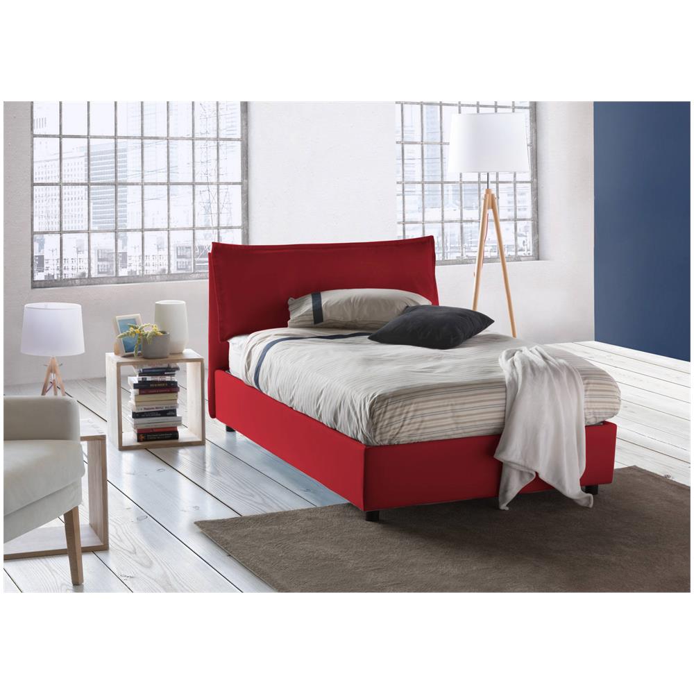 Letto Piazza E Mezza Claudia, Letto Contenitore Con Rivestimento In Tessuto, 100% Made In Italy, Apertura Frontale, Adatto Per Materasso Cm 120x200, Rosso - Foto 1