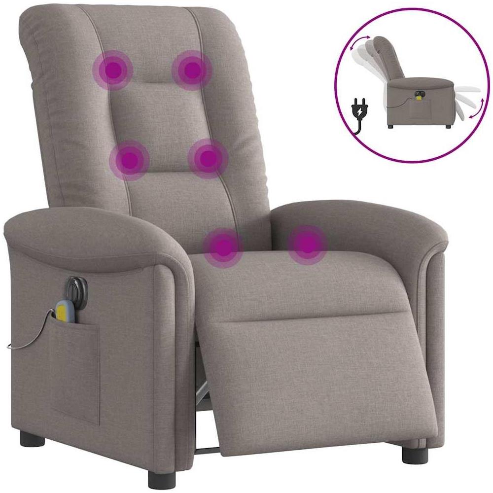 Poltrona Massaggiante Reclinabile Elettrica Tortora in Tessuto - Foto 1