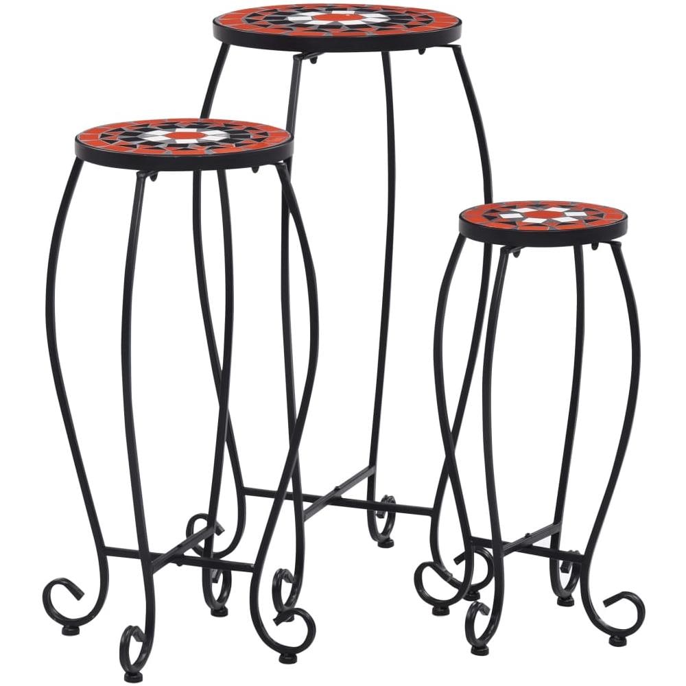 Tavolini Con Mosaico 3 Pz Terracotta E Bianco In Ceramica - Foto 1