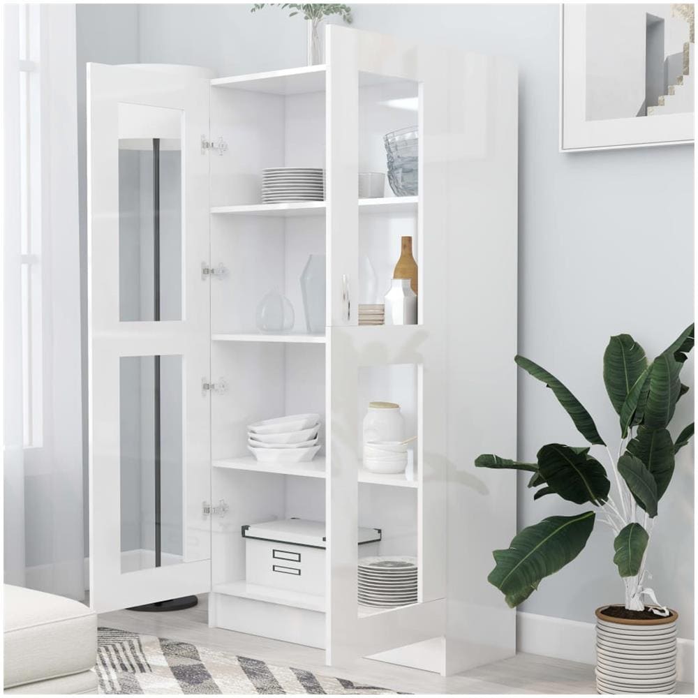 Armadietto Vetrina Bianco Lucido 82,5x30,5x150 cm Multistrato - Foto 3