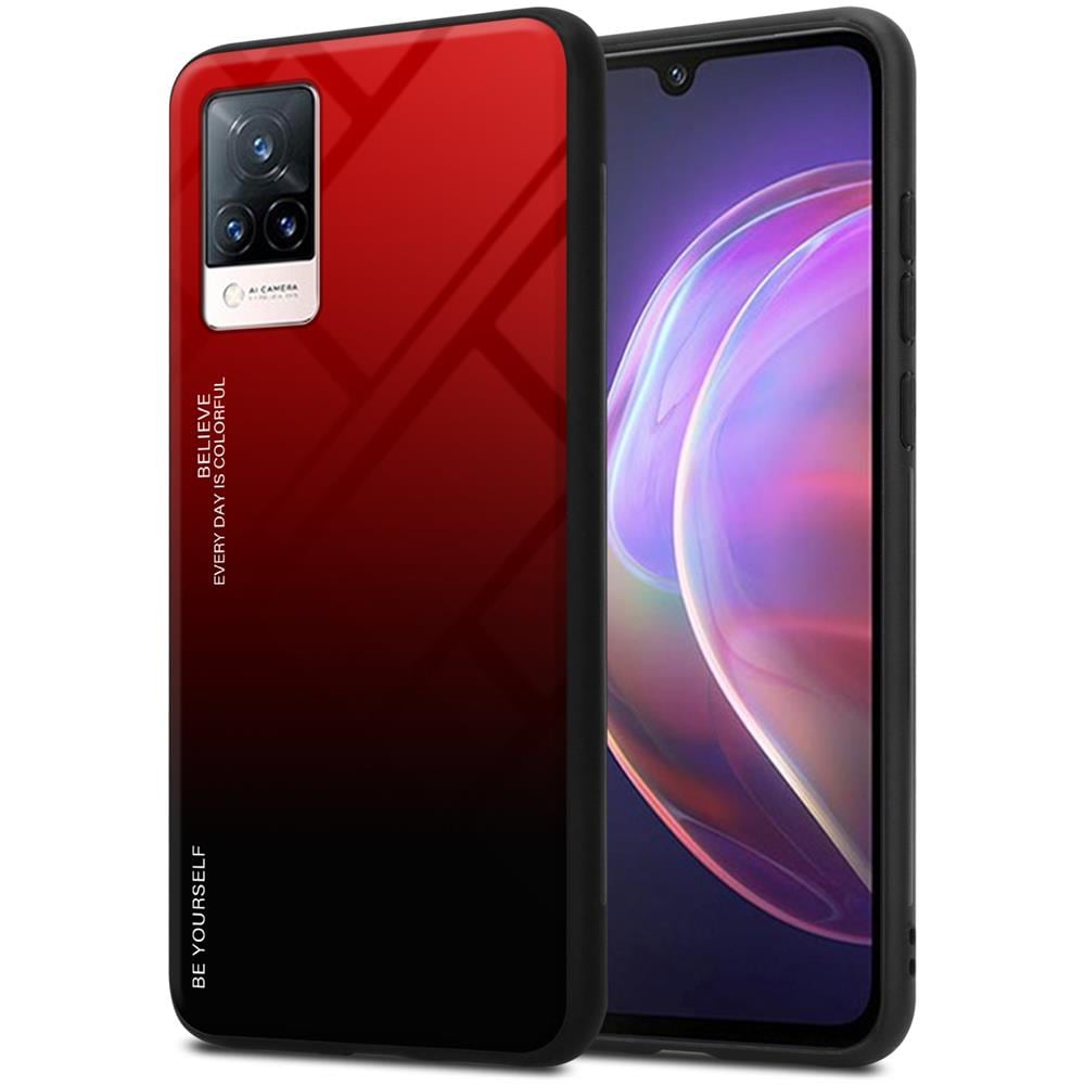 Custodia Compatibile Con Vivo V21 4g / 5g In Rosso - Nero - Coperchio Protettivo Bicolore In Vetro Temperato E Silicone Tpu - Foto 1