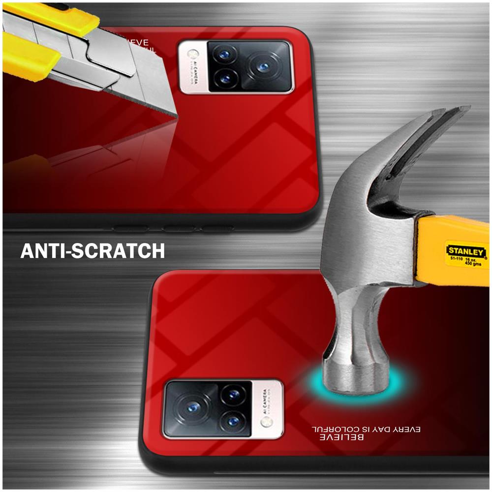 Custodia Compatibile Con Vivo V21 4g / 5g In Rosso - Nero - Coperchio Protettivo Bicolore In Vetro Temperato E Silicone Tpu - Foto 2