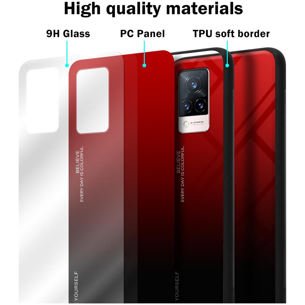 Custodia Compatibile Con Vivo V21 4g / 5g In Rosso - Nero - Coperchio Protettivo Bicolore In Vetro Temperato E Silicone Tpu - Foto 6