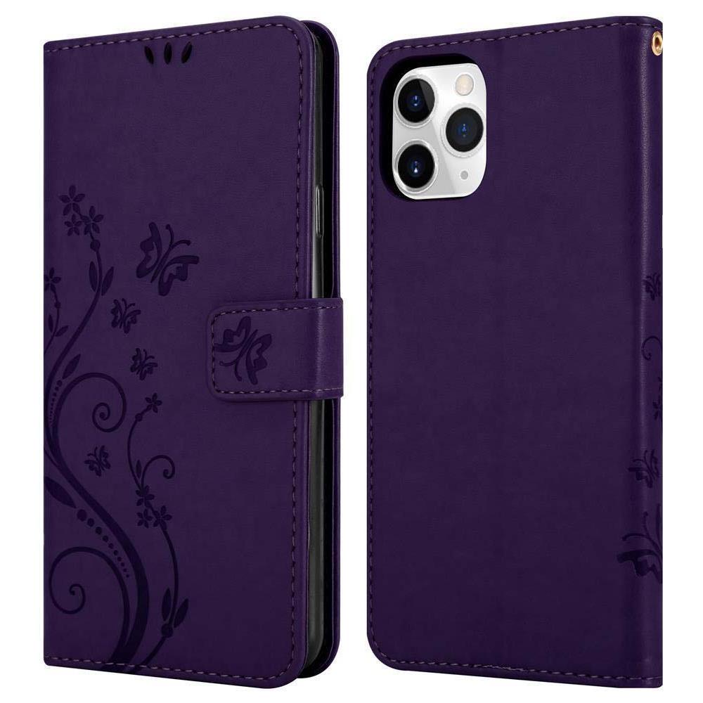Custodia Compatibile Con Apple Iphone 11 Pro Max (xi Pro Max) In Lilla Scuro Fiore - Coperchio Protettivo In Design Floreale Con Chiusura Magnetica, Funzione Stand E Slot Per Carte - Foto 8