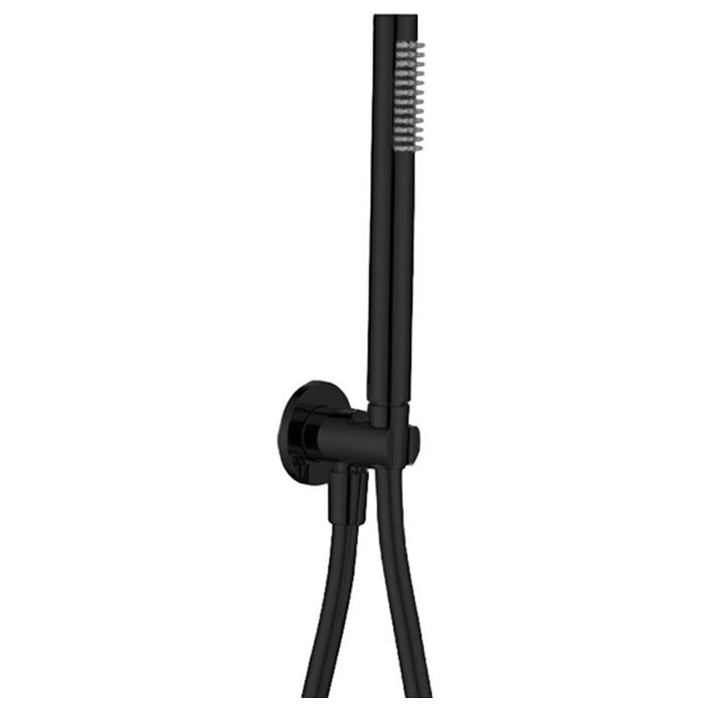 Kit Set Doccia Ottone Nero Opaco Con Supporto Presa Acqua Tondo - Foto 1