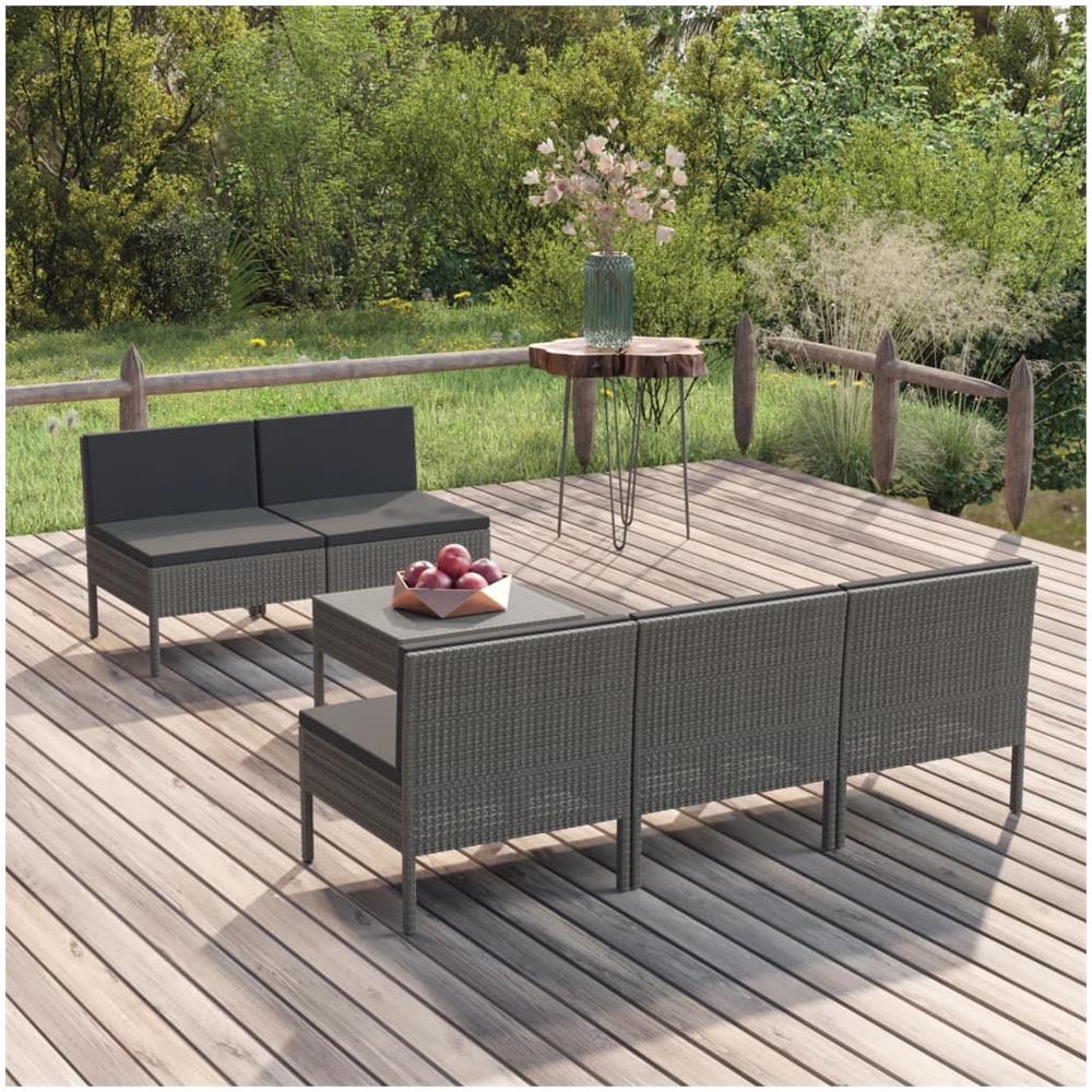 Set Divani Da Giardino 9 Pz Con Cuscini In Polyrattan Grigio - Foto 1