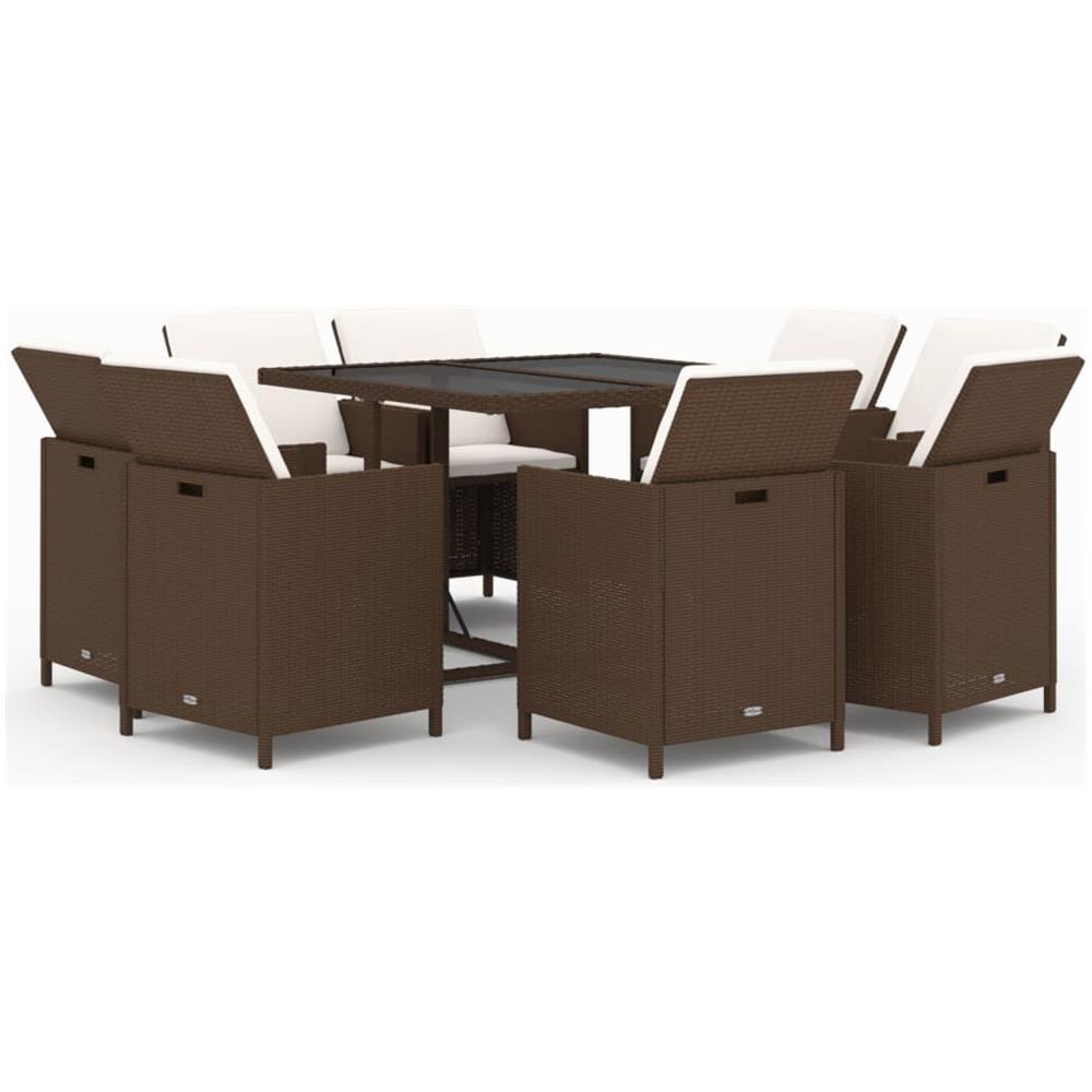 Set Da Pranzo Per Giardino 9 Pz Con Cuscini Polyrattan Marrone - Foto 2
