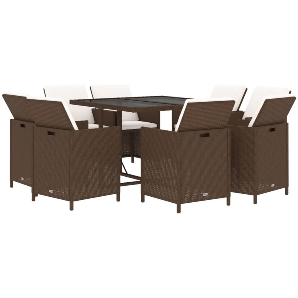 Set Da Pranzo Per Giardino 9 Pz Con Cuscini Polyrattan Marrone - Foto 3