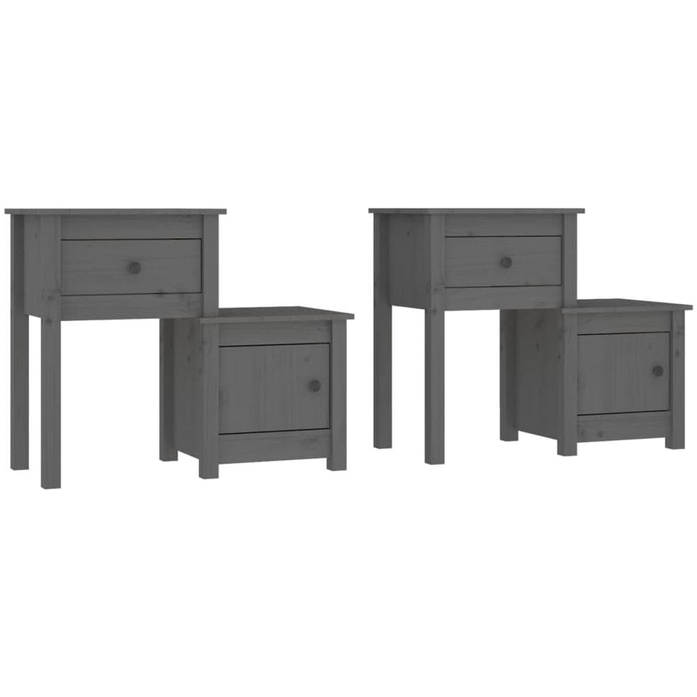 Comodini 2 Pz Grigi 79,5x38x65,5 Cm In Legno Massello Di Pino - Foto 1