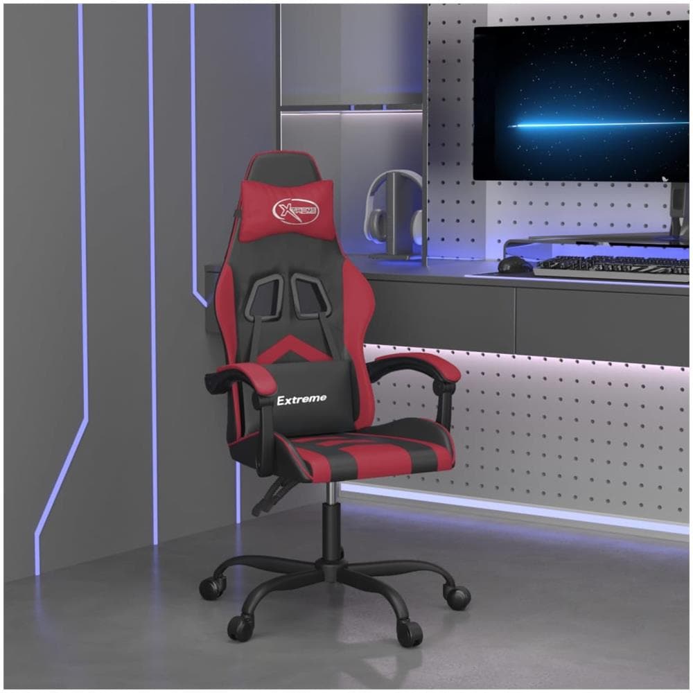 Sedia Da Gaming Girevole Nero E Rosso Vino In Similpelle - Foto 1